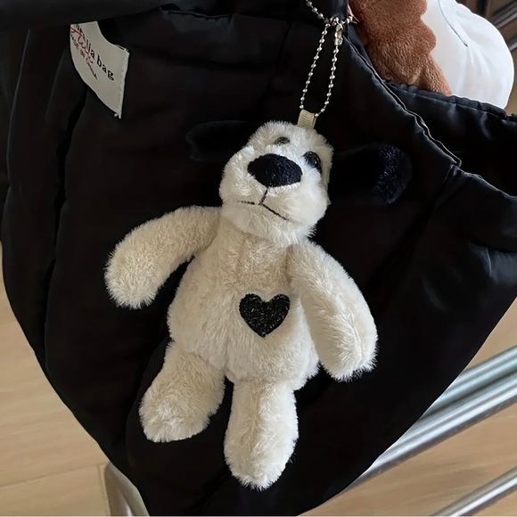 SOLD Fluffy Large Black and White Spotted Puppy Bag Charm/Keychain New - Picture 4 of 7